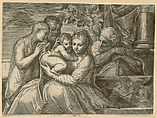 Holy Family with Two Saints, Battista Angolo del Moro (Italian, Verona ca. 1515–ca. 1573 Murano), Etching with engraving and drypoint