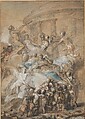 Allegory of the Marriages Performed by the City of Paris in Honor of the Birth of the Duc de Bourgogne in 1751, Gabriel de Saint-Aubin  French, Black chalk, pen and brown ink, brush and gray wash, with white gouache and touches of blue and red chalk