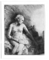 Woman at the Bath with a Hat beside Her, Rembrandt (Rembrandt van Rijn) (Dutch, Leiden 1606–1669 Amsterdam), Etching and drypoint, plate tone; second of two states