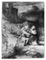 The Agony in the Garden, Rembrandt (Rembrandt van Rijn) (Dutch, Leiden 1606–1669 Amsterdam), Etching and drypoint, some plate tone; first of three states