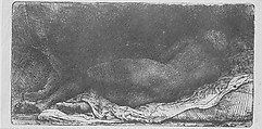 Reclining Female Nude, Rembrandt (Rembrandt van Rijn) (Dutch, Leiden 1606–1669 Amsterdam), Etching, drypoint, and engraving on japan paper; second of six states
