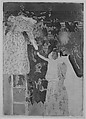 Gathering Fruit, Mary Cassatt (American, Pittsburgh, Pennsylvania 1844–1926 Le Mesnil-Théribus, Oise), Drypoint, softground etching, and aquatint; printed in color on green paper from three plates; eleventh state of eleven (Mathews & Shapiro)