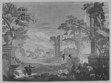 Heroic Landscape with Watering Place, Riders, and Obelisk, John Baptist Jackson British, Woodcut