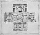 Design for the Dining Room at Kirtlington Park, Oxfordshire, John Sanderson (British, active from 1730, died 1774), Pen and gray, and brown ink, brush and wash