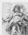 Saint Catherine of Alexandria, Peter Paul Rubens (Flemish, Siegen 1577–1640 Antwerp), Etching, counterproof of the first state of three, with corrections in pen and brown ink and black chalk