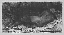 Reclining Female Nude, Rembrandt (Rembrandt van Rijn) (Dutch, Leiden 1606–1669 Amsterdam), Etching, drypoint, and engraving on japan paper; second of six states