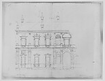 Villa Giulia, Casino, elevation, Drawn by Anonymous, French, 16th century, Dark brown ink, black chalk, and incised lines