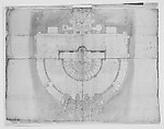 Villa Giulia, plan (composite), Drawn by Anonymous, French, 16th century, Pen and dark brown ink, brush and brown wash, over traces of black chalk, ruling and compass work, on a gathering of five sheets of paper.