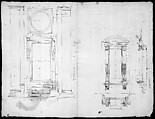San Lorenzo, Library, Ricetto, upper window, elevation; niche,elevation, plan, and section (recto) San Lorenzo, Library, Ricetto, niche, details; upper window, details, elevation (verso), Drawn by Anonymous, French, 16th century, Dark brown ink, black chalk, and incised lines