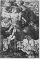 Ixion attempting to seduce Juno, surrounded by clouds with ruins below, Giovanni Jacopo Caraglio  Italian, Engraving