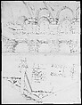 Pantheon, portico,  plan (recto) Pantheon, portico, details and perspective (verso), Drawn by Anonymous, French, 16th century, Dark brown ink, black chalk, and incised lines
