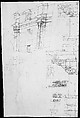 Composite capital, plan, elevation, and details; frieze, detail (recto) Forum of Nerva, entablature and attic, profiles; portico, perspective, and cornice, profile (verso), Drawn by Anonymous, French, 16th century, Dark brown ink, black chalk, and incised lines