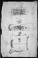 Temple of Portonus, capital, elevations and plan (recto) Unidentified, capital, elevation (verso), Drawn by Anonymous, French, 16th century, Dark brown ink, black chalk, and incised lines