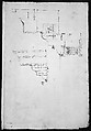 Portico Octavia, pediment and entablature, elevation; pediment, elevation (recto)  Temple of Antoninus and Faustina,  entablature, elevation (verso), Drawn by Anonymous, French, 16th century, Dark brown ink, black chalk, and incised lines