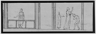 Unidentified building, ceiling or wall, painted frieze or decorative panels (recto) Unidentified building, cornice (verso), Drawn by Anonymous, French, 16th century, Dark brown ink, black chalk, and incised lines