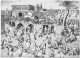Skating before the St. George's Gate, Antwerp, After Pieter Bruegel the Elder (Netherlandish, Breda (?) ca. 1525–1569 Brussels), Engraving; first state of two