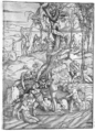 The Deluge, Jan van Scorel (Netherlandish, Schoorl 1495–1562 Utrecht), Woodcut printed on two sheets, hand-colored with yellow and white