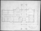 Belmead, Virginia, for Philip St. George Cocke (plan of principle floor), Alexander Jackson Davis American, Pen and brown, yellow, purple, black and red ink over graphite