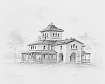 Samuel F. B. Morse House, Poughkeepsie, New York (perspective and plan), Alexander Jackson Davis (American, New York 1803–1892 West Orange, New Jersey), Watercolor