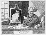 17.3.756-617 (in 33.30, no. 327), John Kay, Favorite Cat and De La Tour Painter, 1813, etching, 4 5/8 x 6 in. (11.8 x 15.3 cm) Portraits of Eminent Scotch Characters, Drawn and etched by John Kay (British, Dalkeith, Scotland 1742–1826 Edinburgh), Etching, stipple, aquatint, mezzotint; one watercolor
