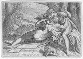 Venus and Adonis, from "The Story of Adonis", Philips Galle  Netherlandish, Engraving; second state of two