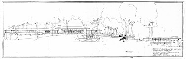 Francis W. Little House: Presentation Drawing of West Elevation - with round-arch clerestory windows - Scheme I, Frank Lloyd Wright (American, Richland Center, Wisconsin 1867–1959 Phoenix, Arizona) and Studio, Graphite