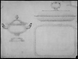 Design for a tea-pot, verso: design for a covered dish and bowl, Thomas Fletcher American, Graphite