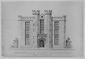 Proposal for Raising by 15 feet, Alumni Hall, Yale College, New Haven (elevation of facade), Alexander Jackson Davis  American, Pen and ink, wash, graphite