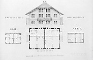 A. J. Davis, Scrapbook VII, Alexander Jackson Davis (American, New York 1803–1892 West Orange, New Jersey), Bound pages mounted with drawings and prints