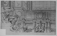 Ceiling and Cove Designs for Stairway, Hôtel Rothschild, Vienna, Jules-Edmond-Charles Lachaise (French, died 1897), Graphite, pen and gray ink, brush and gray wash, on tissue paper mounted on cardboard