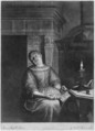 Sleeping Girl with Needlework in her Lap, Gerard Valck  Dutch, Mezzotint