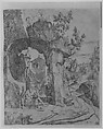 Saint Jerome seated beneath a rocky arch, Benedetto Montagna Italian, Engraving