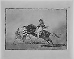 Plate 24 of "La Tauromaquia": The same Ceballos mounted on another bull breaks short spears in the ring at Madrid, Goya (Francisco de Goya y Lucientes) (Spanish, Fuendetodos 1746–1828 Bordeaux), Etching, burnished aquatint, drypoint, burin