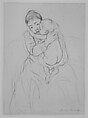 Maternal Caress, Mary Cassatt (American, Pittsburgh, Pennsylvania 1844–1926 Le Mesnil-Théribus, Oise), Compressed charcoal and graphite over some charcoal lines