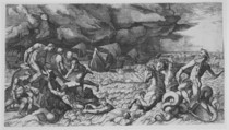 Neptune calming the Tempest Aeolus raised against the Fleet of Aeneas, Giulio Bonasone (Italian, active Rome and Bologna, 1531–after 1576), Engraving