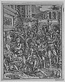 The Massacre of the Innocents (Right side) with group of male figures attacking women and children; classical buildings in the background, Domenico Campagnola (Italian, Venice (?) 1500–1564 Padua), Woodcut