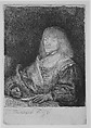 Man at a Desk Wearing a Cross and Chain, Rembrandt (Rembrandt van Rijn) (Dutch, Leiden 1606–1669 Amsterdam), Etching and drypoint
