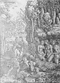 Diana turning Actaeon into a stag, Giovanni Battista Palumba (Italian, active ca. 1500–1520), Woodcut, letterpress on verso from Leon Baptista Alberti's 'Opera' (Florence 1496?)