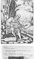 Portrait of Jean-Philotée Achillini: seated man playing guitar on hill near tree, landscape with small town in background, Marcantonio Raimondi  Italian, Engraving; only state