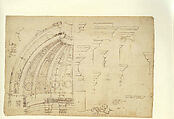 Half-Section of the Model of the Attic and Dome of Saint Peter's Basilica as Conceived by Michelangelo (recto); Detail Studies Relating to the Plan, Section, and Elevation of the Dome of Saint Peter's Basilica (verso)., Etienne DuPérac  French, Pen and brown ink, over leadpoint or black chalk.