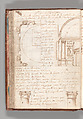Notebook with Views of the Excavations at Herculaneum and of Other Italian Cities, Jérôme Charles Bellicard (French, Paris 1726–1786 Paris), Notebook of 55 pages on 29 leaves. Last leaf is hinged onto blank leaf. Two leaves are numbered 36 bis and 37 bis (in addition to pages 36, 37). Four leaves are missing between pages 1 and 2; one leaf is missing between pages 7 and 8; two leaves are missing between pages 23 and 24; two leaves are missing between pages 39 and 40; two leaves are missing between pages 51 and 52. Late-eighteenth-century or early-nineteenth-century sprinkled leather binding with marbleized endpapers.