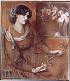 Jane Morris: Study for "Mariana", Dante Gabriel Rossetti (British, London 1828–1882 Birchington-on-Sea), Red, brown, off-white and black chalk on tan paper; four sheets butt-joined (and slightly tented)