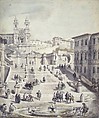 Scalinata della Trinità dei Monti, Giovanni Paolo Panini (Italian, Piacenza 1691–1765 Rome), Pen and black ink, brush and gray wash, watercolor, over graphite