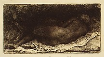 Reclining Female Nude, Rembrandt (Rembrandt van Rijn) (Dutch, Leiden 1606–1669 Amsterdam), Etching, drypoint, and engraving on japan paper; second of six states
