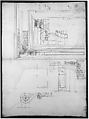 Palazzo Massimo alle Colonne, portico, elevation; portal, cornice, section; portal bracket, detail; fireplace, detail (recto) blank (verso), Drawn by Anonymous, French, 16th century, Dark brown ink, black chalk, and incised lines
