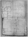 Ville d'Este, Gardens, Quirinal, plan (recto) blank (verso), Drawn by Anonymous, French, 16th century, Pen and brown ink, brush and brown wash over traces of black chalk