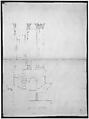 St. Peter's, drum, exterior bay, elevation with details (recto) St. Peter's, drum, section (verso), Drawn by Anonymous, French, 16th century, Dark brown ink, black chalk, and incised lines