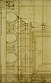 St. Peter's, drum, exterior, elevation (recto) St. Peter's, tribune, entablature, section and details (verso), Drawn by Anonymous, French, 16th century, Pen and dark brown ink, black chalk, and incised lines