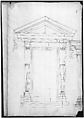 Palazzo dei Conservatori, portico, plan; façade cornice, elevation; minor order, cornice; column, elevation; pedestal, elevation (recto); Palazzo dei Conservatori, portal, elevation; section (verso), Anonymous, French, 16th century, Pen and dark brown ink, black chalk, and incised lines