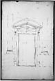 San Lorenzo, Library, entry portal to library, elevation (recto) San Lorenzo, Library, entry portal to library, section; entry portal to library, side elevation (verso), Drawn by Anonymous, French, 16th century, Dark brown ink, black chalk, and incised lines